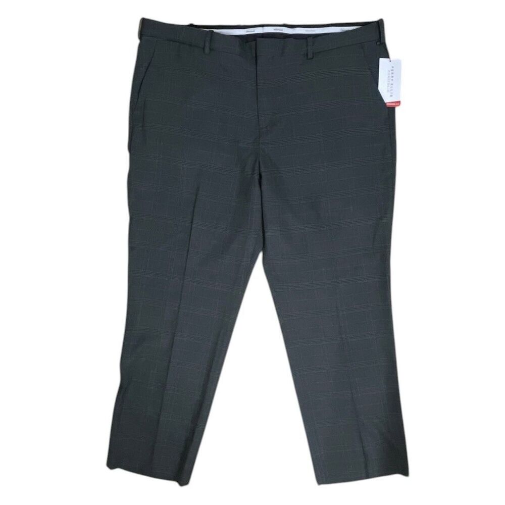 Perry Ellis Dress Pants 40x30 Charcoal Plaid Modern Fit NWT